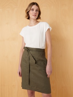 Linen Straight Skirt With Tie